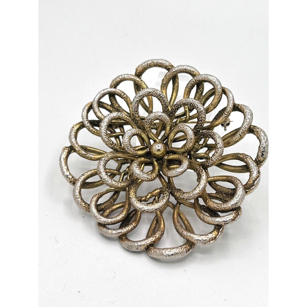 VIntage gold and silver tone Flower Brooch